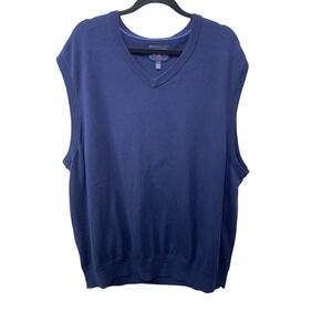 Saddlebred Mens 2XLT Navy Blue V-Neck Sweater Vest 100% Cotton Big Tall Preppy